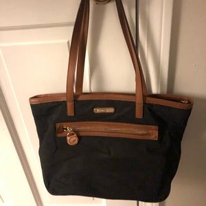 Michael Kors black nylon with leather trim tote